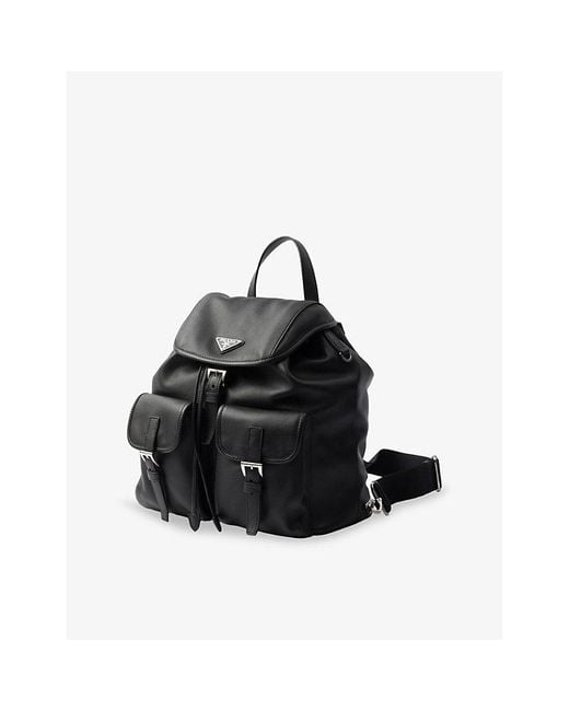 Prada Black Logo-Embellished Medium Leather Backpack