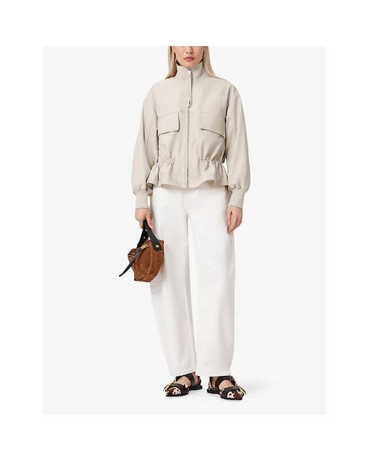 AllSaints Natural Flor Funnel-Neck Leather Jacket