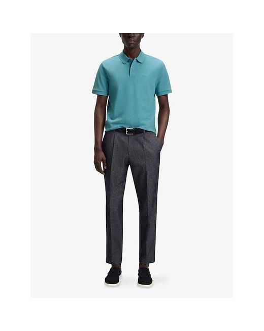 Boss Blue Pallas Embroidered-Logo Cotton Piqué Polo Shirt for men