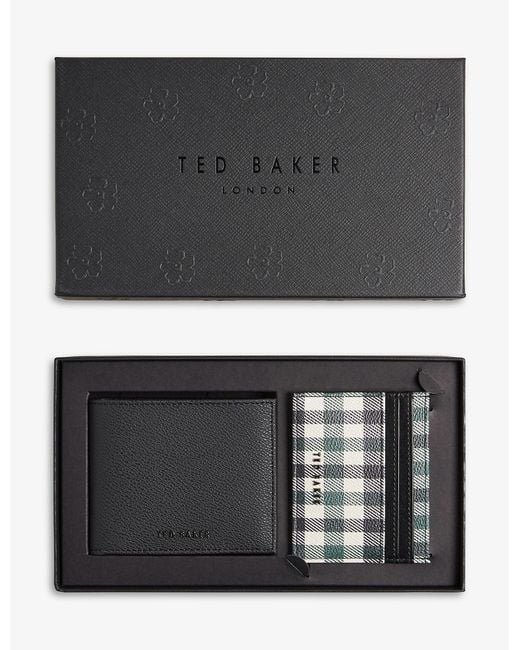 Ted Baker Black Trooun Checked Faux-leather Cardholder And Wallet Set for men