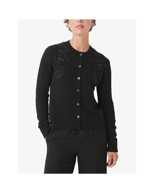 The White Company Blue Bead-Embellished Alpaca And Wool-Blend Cardigan