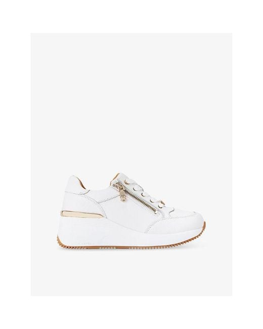 Carvela Kurt Geiger White Skyline Zip-Embellished Wedge Leather Low-Top Trainers