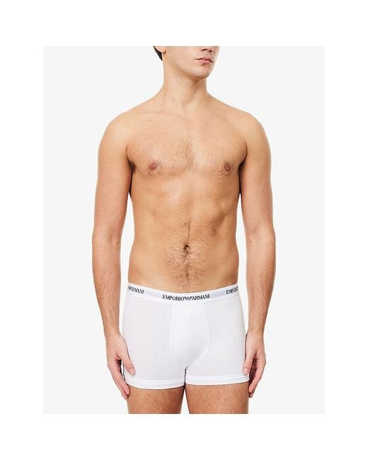 Emporio Armani White Branded-Waistband Pack Of Three Cotton-Jersey Boxer Briefs for men