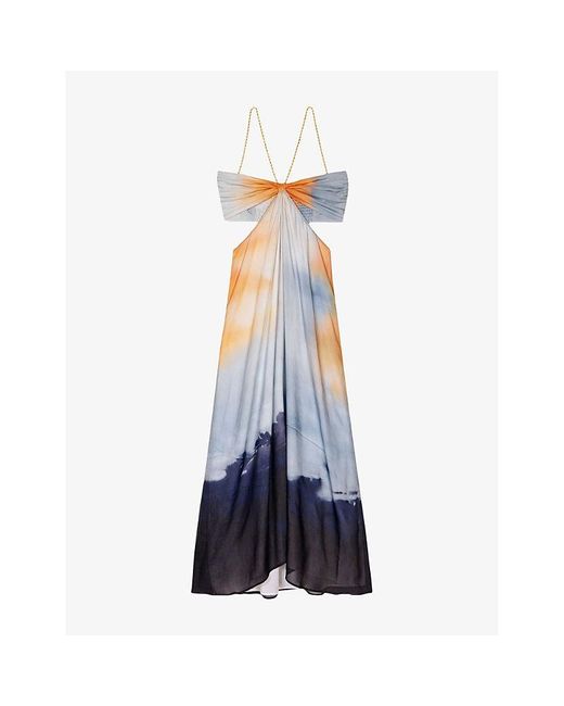Maje Tie-Dye Halter-Neck Woven Maxi Dress in Blue | Lyst