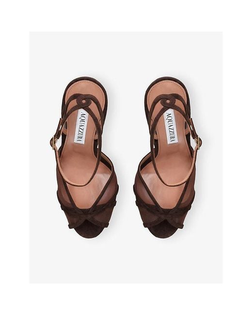 Aquazzura Brown Shear Plateau 130 Suede Heeled Sandals