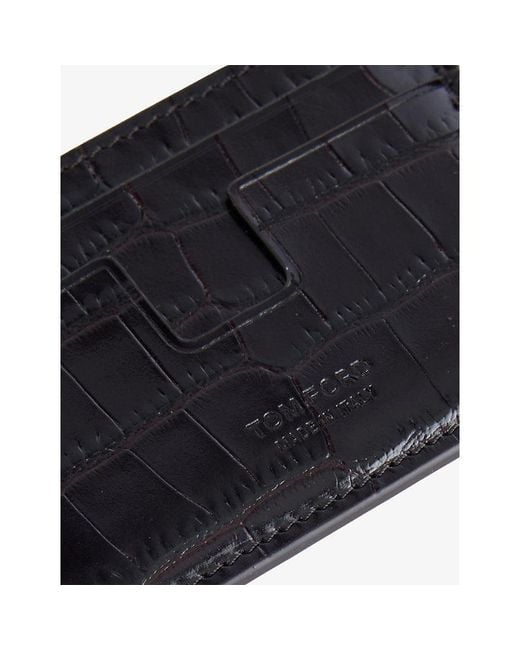 Tom Ford Black Croc-Embossed Leather Card Holder for men