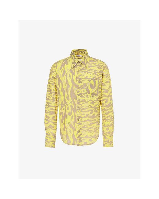 ERL Yellow Printed Cotton And Linen-blend Shirt X for men
