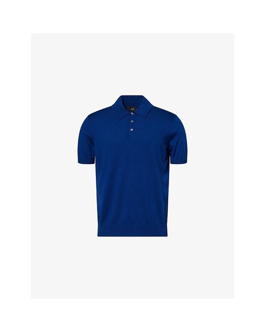 Dunhill Blue Fine-Knit Short-Sleeves Cotton And Silk Polo Shirt for men