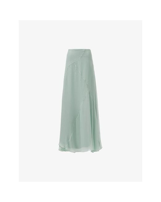 eem Green Asymmetric-Panel High-Waist Chiffon Midi Skirt