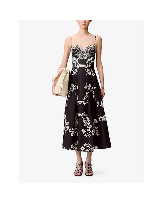 Claudie Pierlot Black Floral-Embroidered V-Neck Woven Maxi Dress