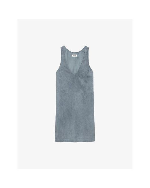Zadig & Voltaire Blue Rasha Sleeveless Panelled Suede Mini Dress