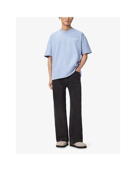 AllSaints Blue Underground Logo-Print Relaxed-Fit Cotton T-Shirt for men