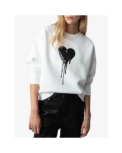 Zadig & Voltaire White Oscar Heart-print Long-sleeve Cotton-jersey Sweatshirt