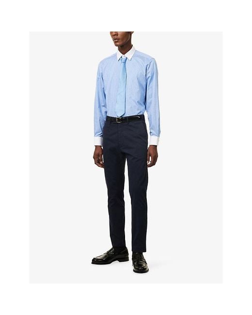 Tom Ford Blue Slim-Leg Mid-Rise Stretch-Cotton Chino Trousers for men