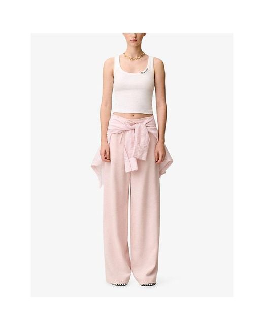 Claudie Pierlot White Brand-Embroidered Ribbed Stretch-Cotton Tank Top