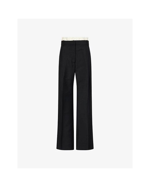 RÓHE Frames Black Boxer-Detail Wide-Leg Wool Trousers