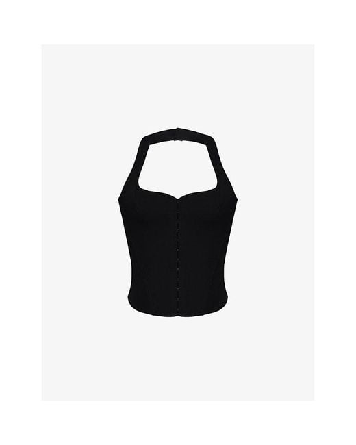 House Of Cb Black The Halter Neck Stretch-Jersey Corset Top Xs (A-C Cup)