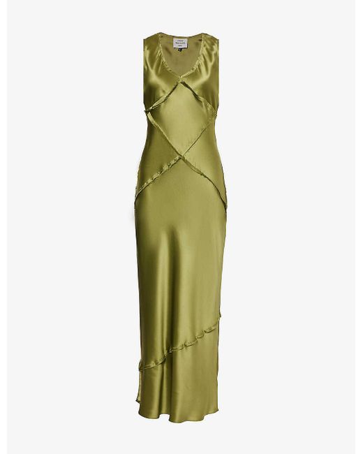 Reformation Green X Camille Rowe Taylor V-neck Silk Maxi Dress