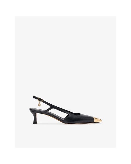 Maje Black Kitten-Heel Leather Sling-Back Pumps