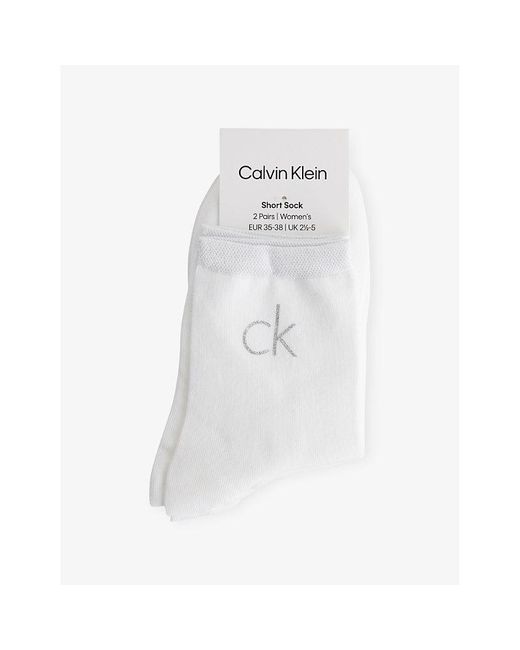 Calvin Klein White Branded Pack Of Two Woven Socks
