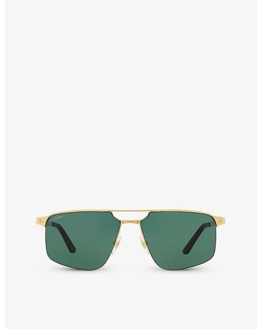 Cartier Green 6l001639 Ct0385s Pilot-frame Metal Sunglasses