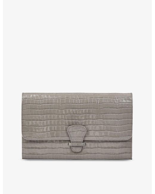 Aspinal Gray Classic Crocodile-embossed Leather Travel Wallet