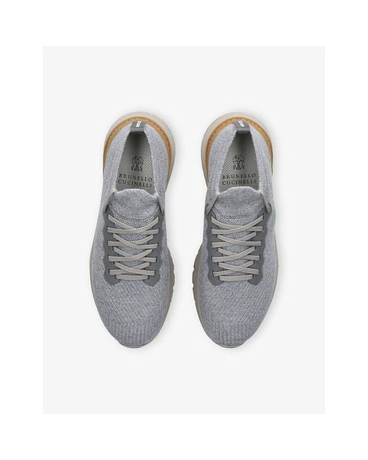 Brunello Cucinelli White Brand-Embossed Knitted Trainers for men