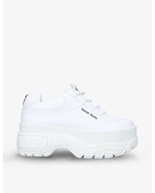 Naked Wolfe White Sporty Vegan-leather Platform Trainers