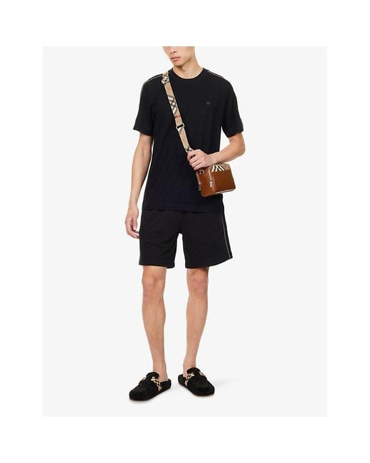 Burberry Blue Check Piping Cotton-Jersey T-Shirt for men