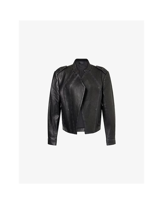 TEAM WANG design Black Acceptance Open-Front Leather Jacket