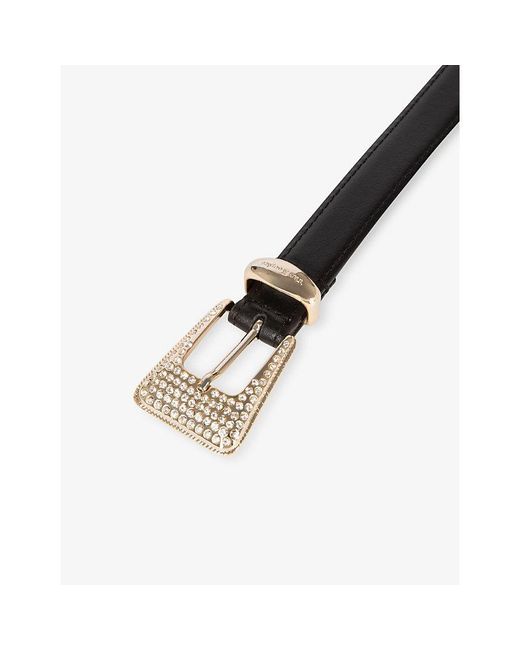 The Kooples Black Rhinestone-Embellished Western Buckle Leather Belt