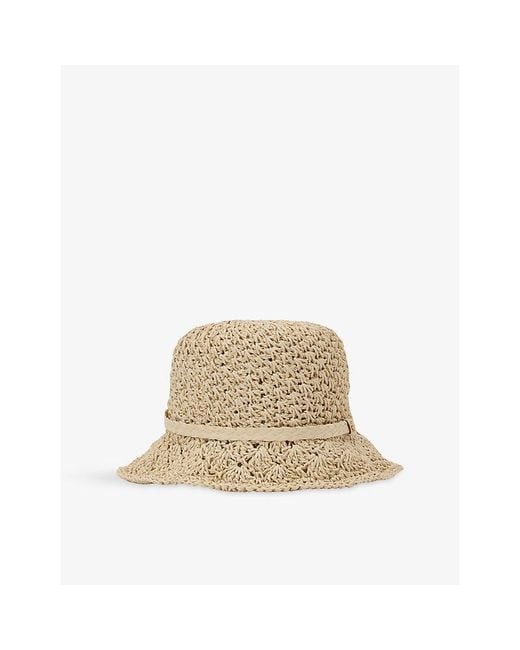 Reiss Natural Eva Crochet Raffia Bucket Hat