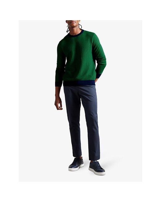 Ted Baker Green Capab Slim-fit Contrast-trim Wool-blend Jumper for men