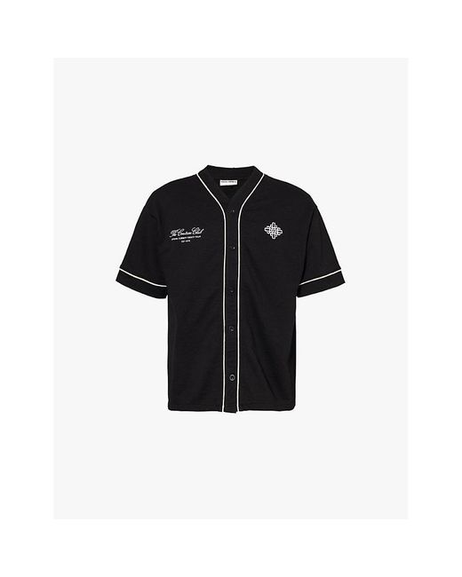 The Couture Club Black Brand-Embroidered Contrast-Piping Cotton-Blend Jersey Shirt for men