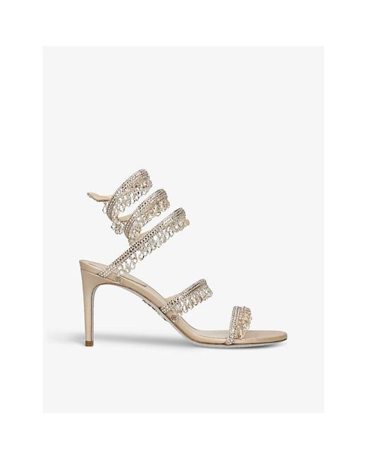 Rene Caovilla White Chandelier Bead-Embellished Leather Heeled Sandals