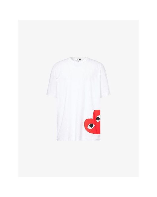 COMME DES GARÇONS PLAY White Heart-Print Oversized Cotton-Jersey T-Shirt for men