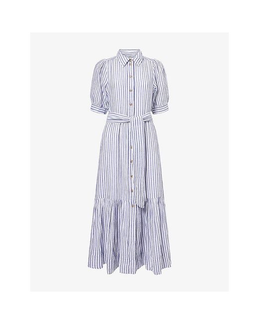 ME+EM Purple Pinstripe Belted Cotton Maxi Dress