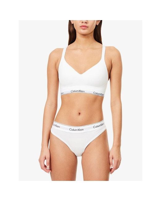 Calvin Klein White Icon Branded Cotton And Modal-Blend Thong