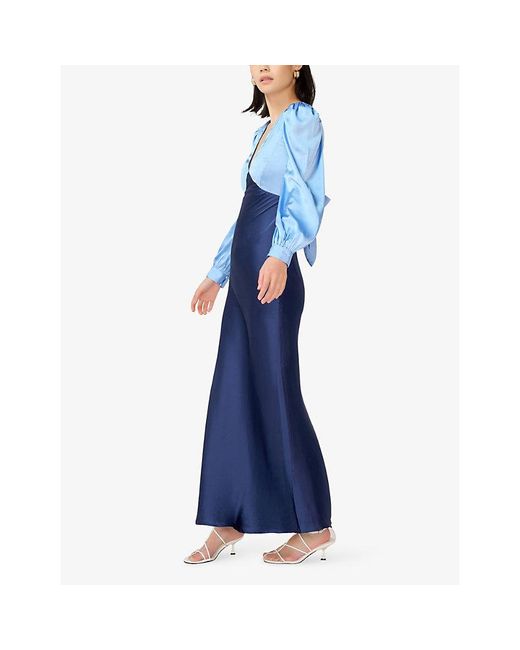 OMNES Blue Francoise Long-Sleeve Satin Maxi Dress