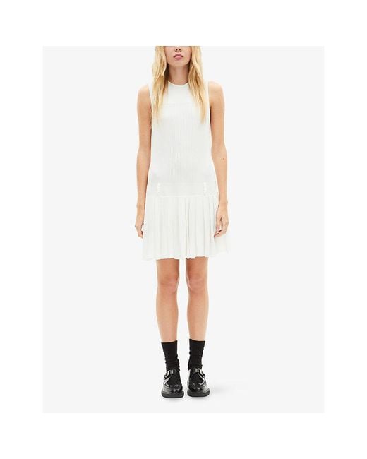 The Kooples White Sleeveless Pleated-Skirt Woven Mini Dress