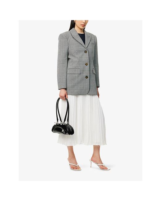 Self-Portrait Gray Check-Print Peak-Lapels Stretch-Woven Blazer