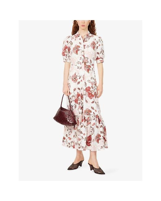ME+EM Pink Paisley-Print Belted Linen-Blend Midi Dress