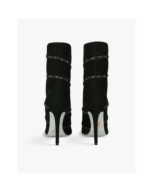 Rene Caovilla Cleo Crystal-embellished Suede Heeled Boots in Black | Lyst
