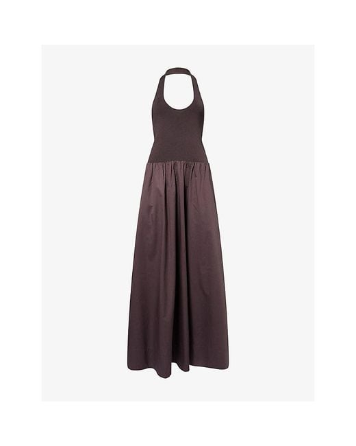 St. Agni Purple Circle-Hem Halterneck Jersey And Cotton-Poplin Maxi Dress