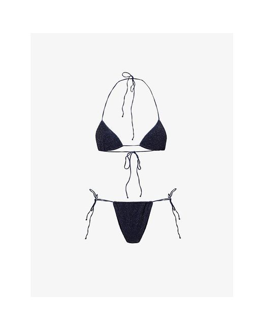 Oseree White Lumière Metallic-Weave Triangle Micro Bikini Set