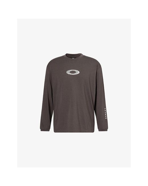 Oakley Brown New Retro Long-Sleeves Stretch-Cotton Blend T-Shirt for men