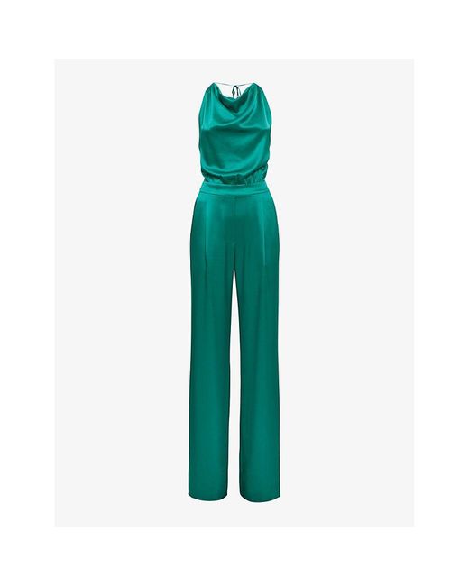 Reiss Malia Cowl Neck Satin Jumpsuit In Green Lyst 7851