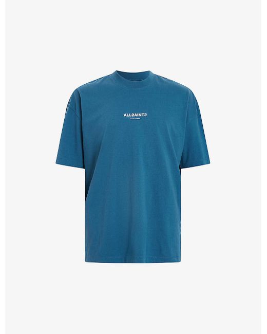 AllSaints Blue Subverse Logo-print Relaxed-fit Organic-cotton T-shirt for men