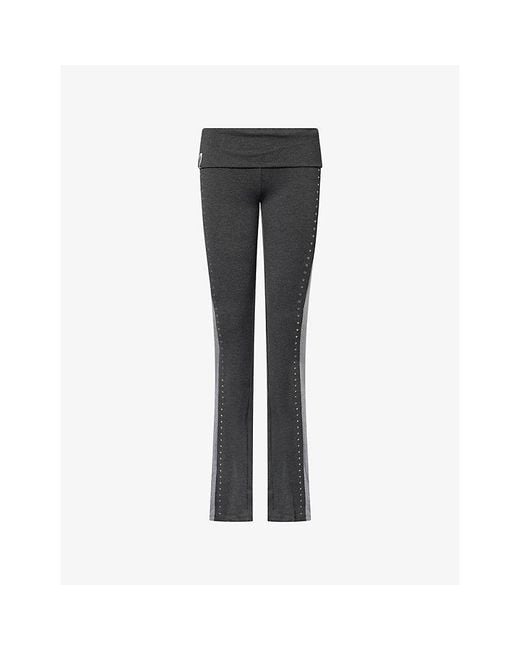 Jaded London Black Fold-Over Studded Stretch-Jersey Trousers