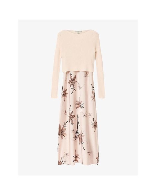 AllSaints Pink Hera Two-In-One Woven Midi Dress